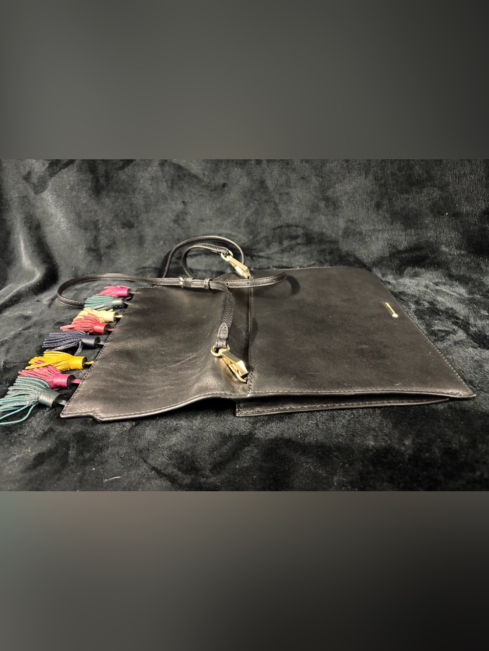 Rebecca Minkoff Sofia Leather Tassel Convertible Clutch Crossbody Black - Picture 9 of 14